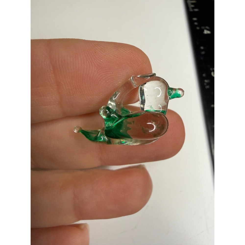 Miniature Glass Dolphin Figurine Green Clear Hand Blown Tiny Animal Collectible